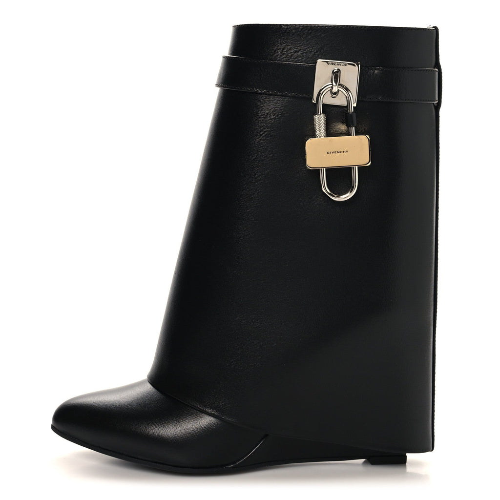 Calfskin Shark Lock Ankle Boots 38 Black