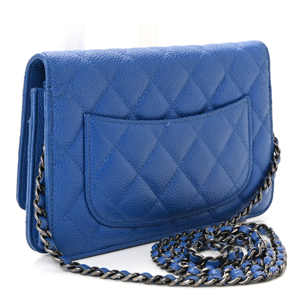 Caviar Quilted Wallet on Chain WOC Blue