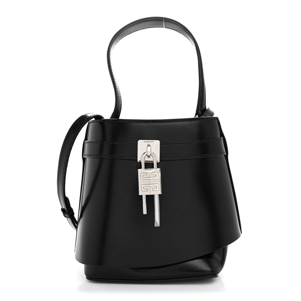 Box Calfskin Shark Lock Bucket Bag Black