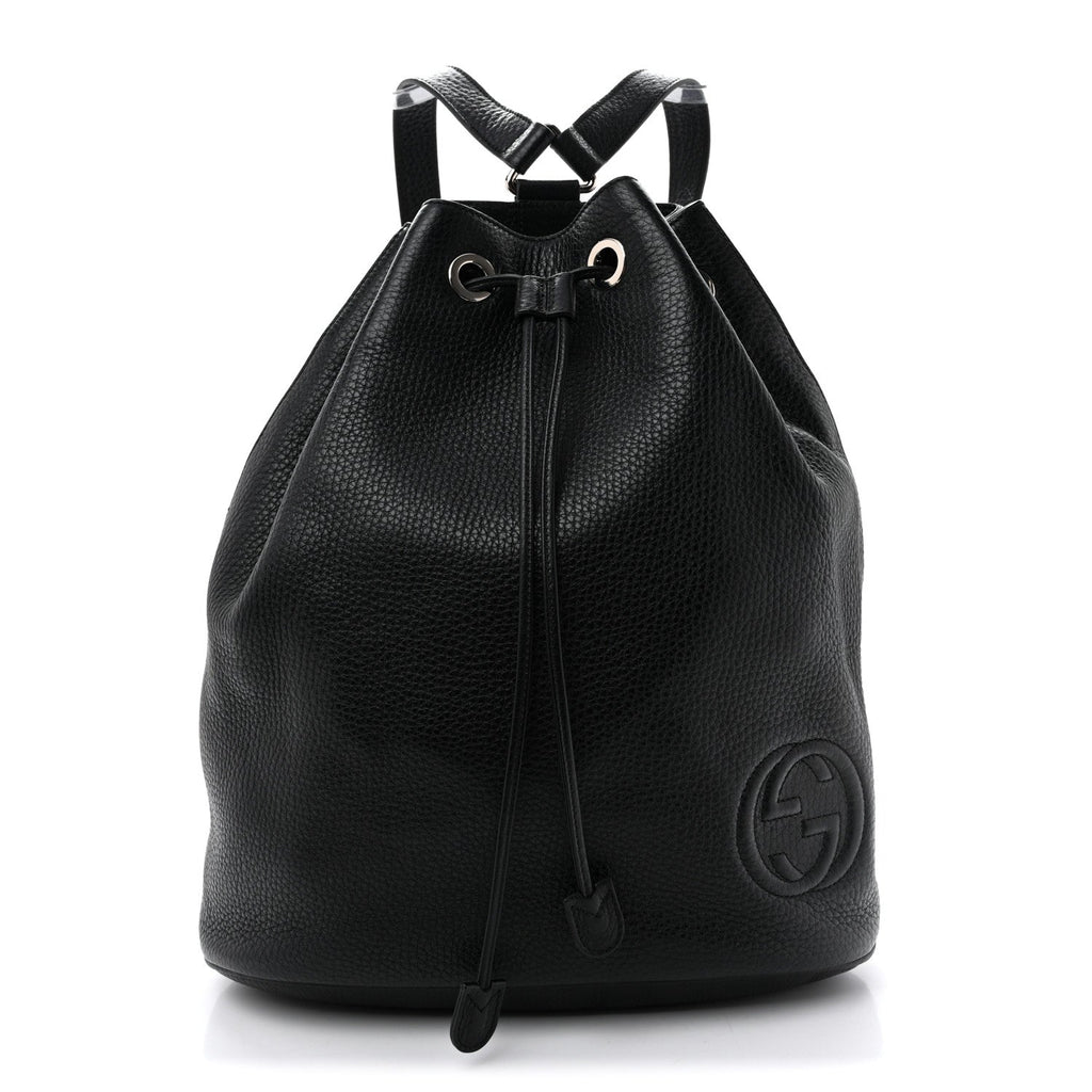 Pebbled Calfskin Small Soho Drawstring Backpack Black