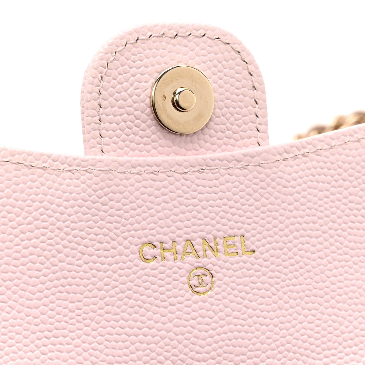 Caviar Quilted Flap Card Holder On Chain Pink