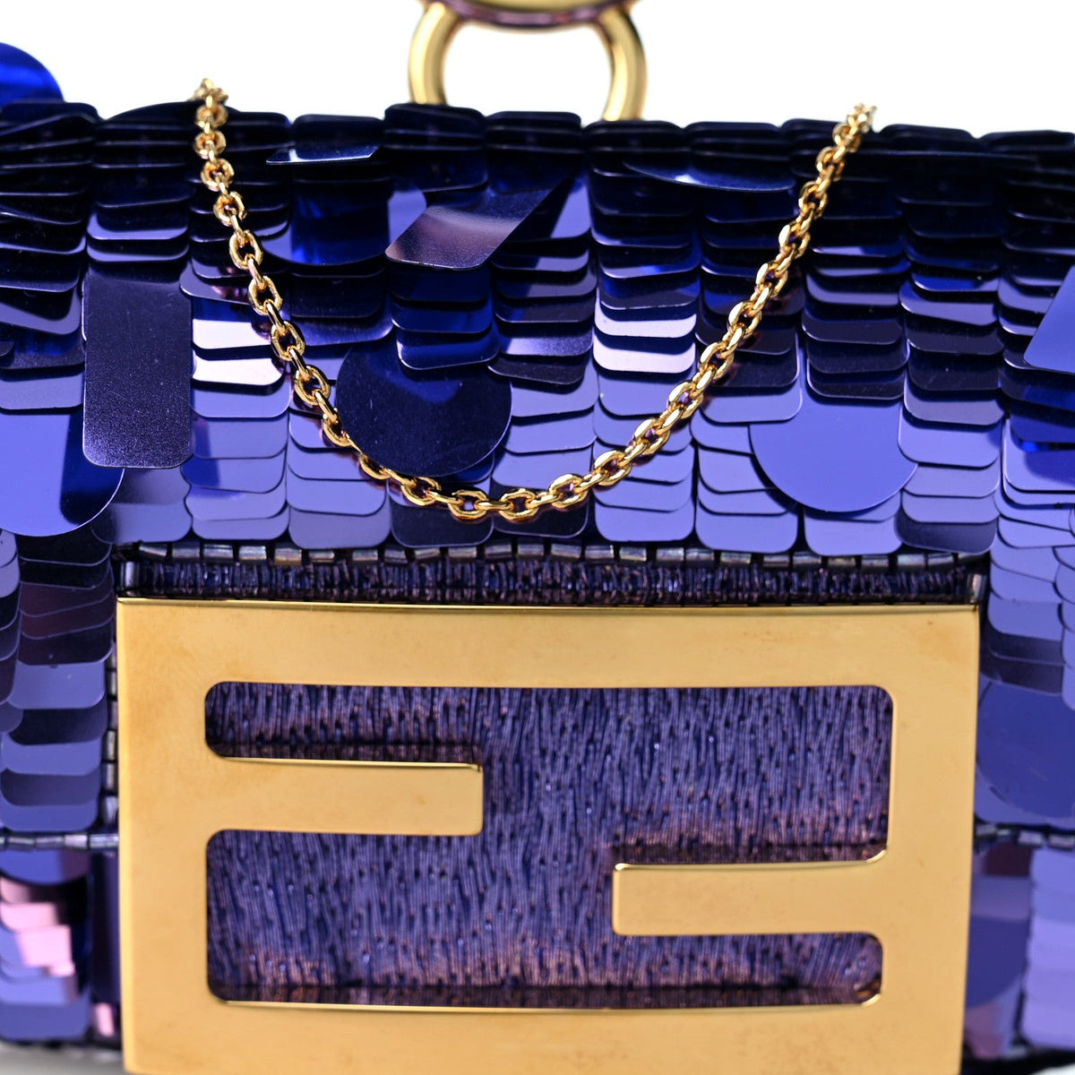 Sequin Paillettes Shiny Nappa Sex and the City Nano Maxi Buckle Baguette Charm Viola Purple