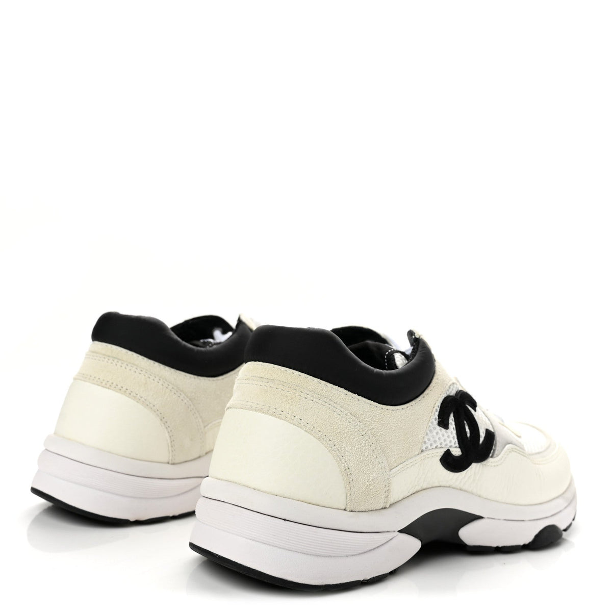 Mesh Suede Calfskin Grained Calfskin Womens CC Sneakers 38.5 White Black