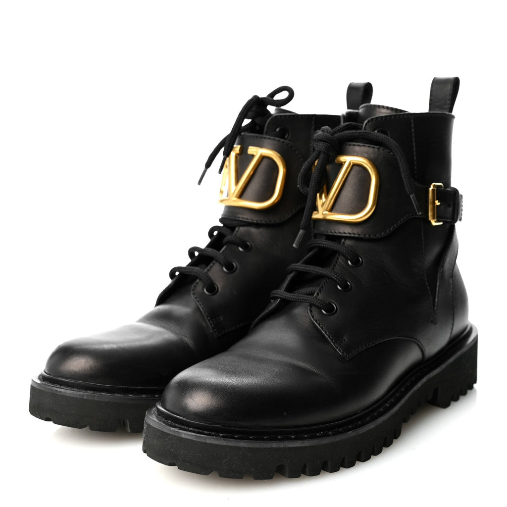 Calfskin Womens VLOGO 35mm Combat Boots 38.5 Black