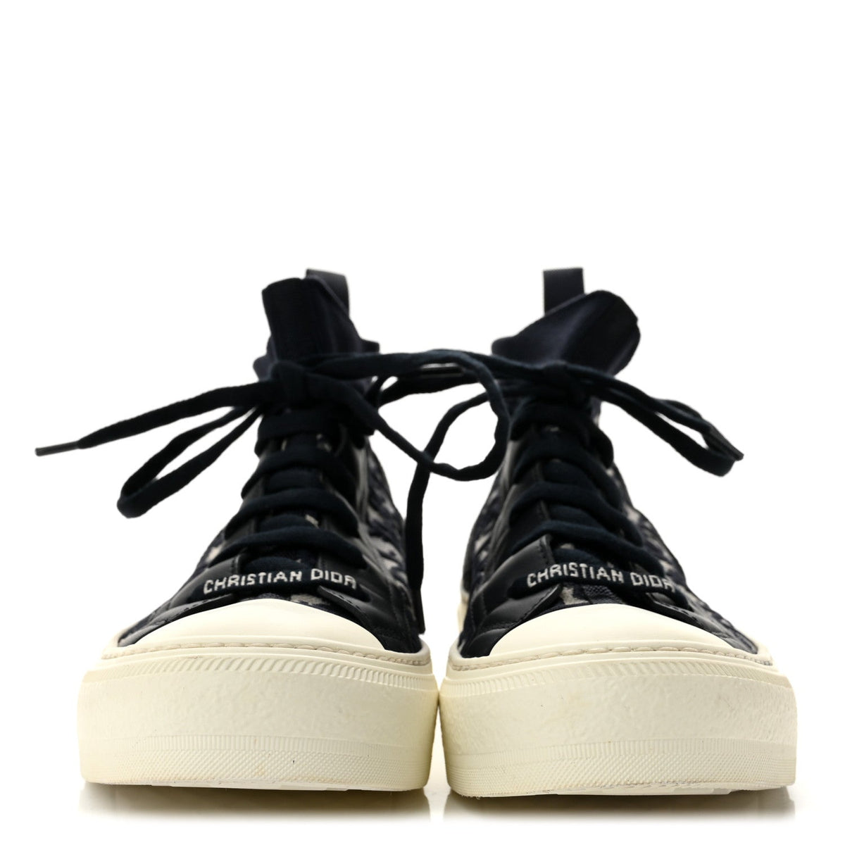 Technical Knit Calfskin Oblique Womens Walk'n Dior Mid Top Sneakers 36.5 Deep Blue