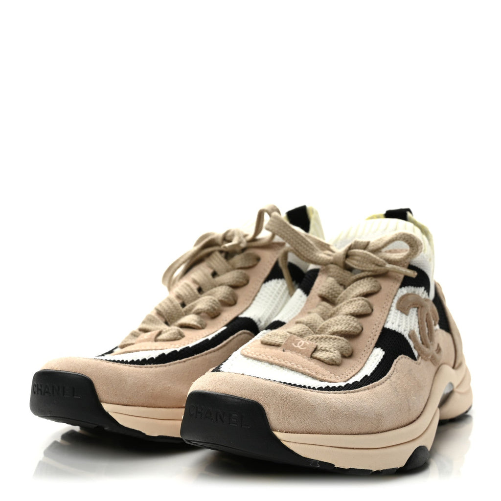 Mesh Suede Fabric Womens CC Sneakers 39 Pink White Black