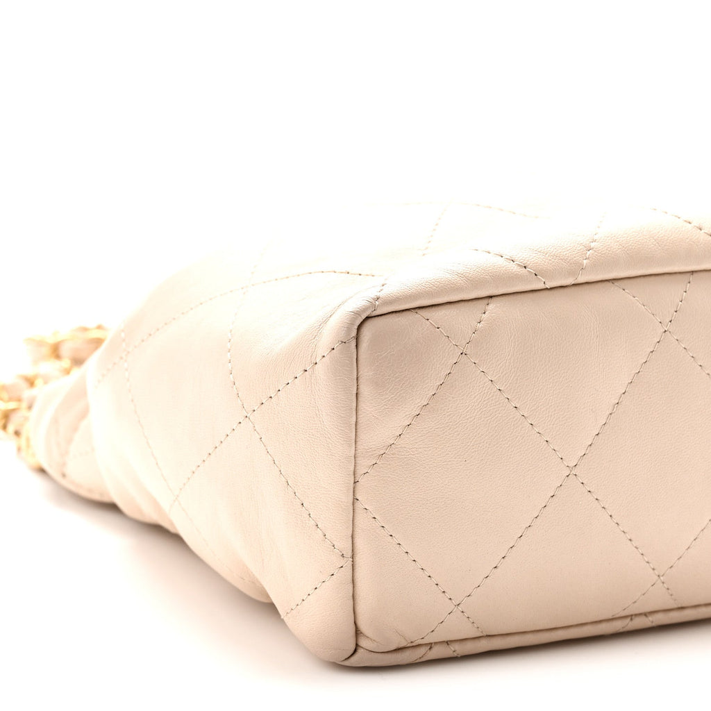 Lambskin Resin Quilted Small Bucket Bag Beige