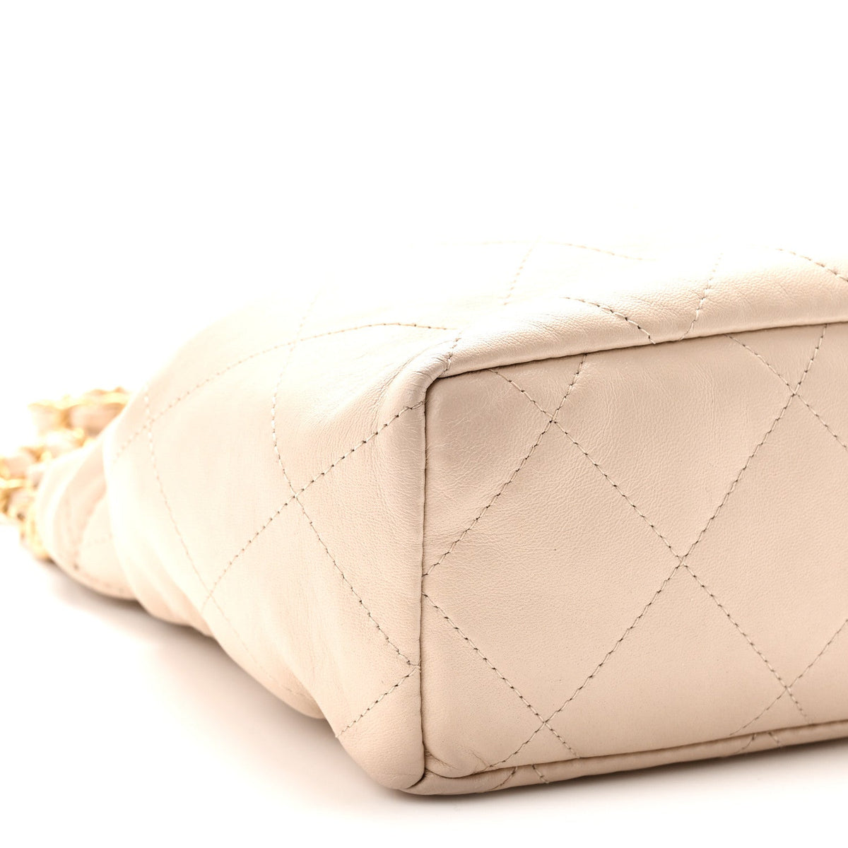 Lambskin Resin Quilted Small Bucket Bag Beige