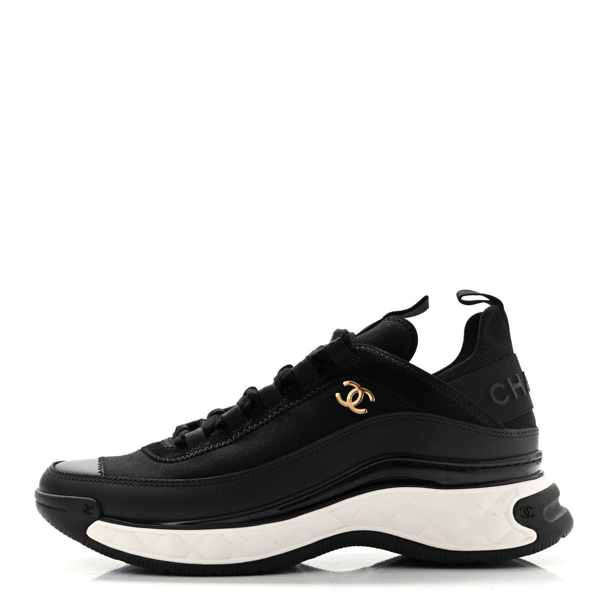 Velvet Calfskin Mixed Fibers CC Sneakers 37 Black