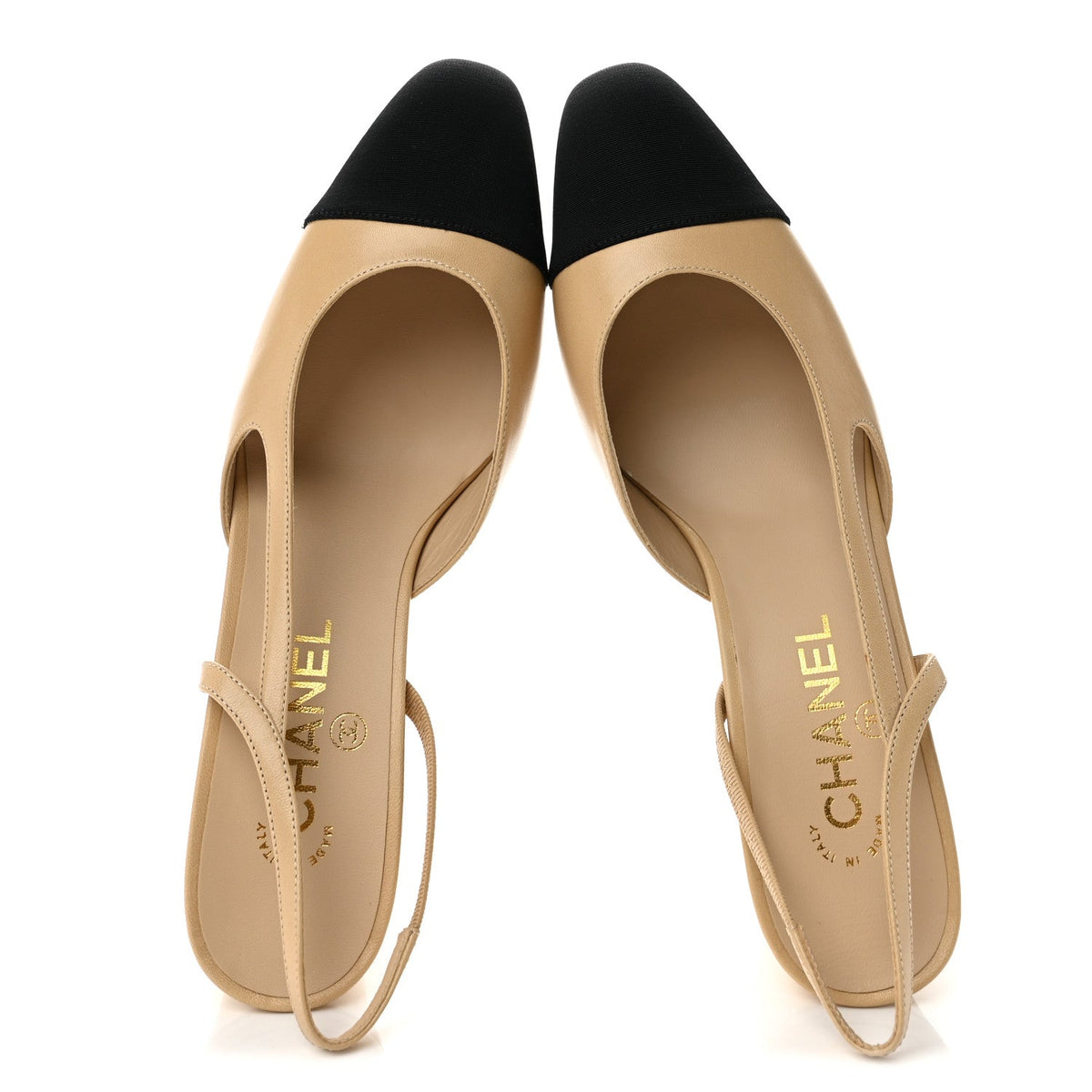 Goatskin Grosgrain Cap Toe CC Slingback Pumps 39 Beige Black