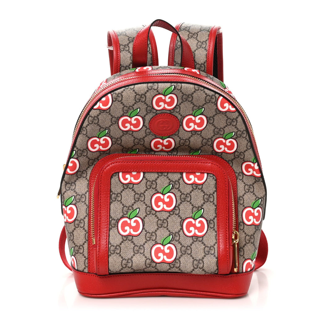 GG Supreme Monogram Apple Small Retro Interlocking G Day Backpack Beige Multicolor Lobster Red
