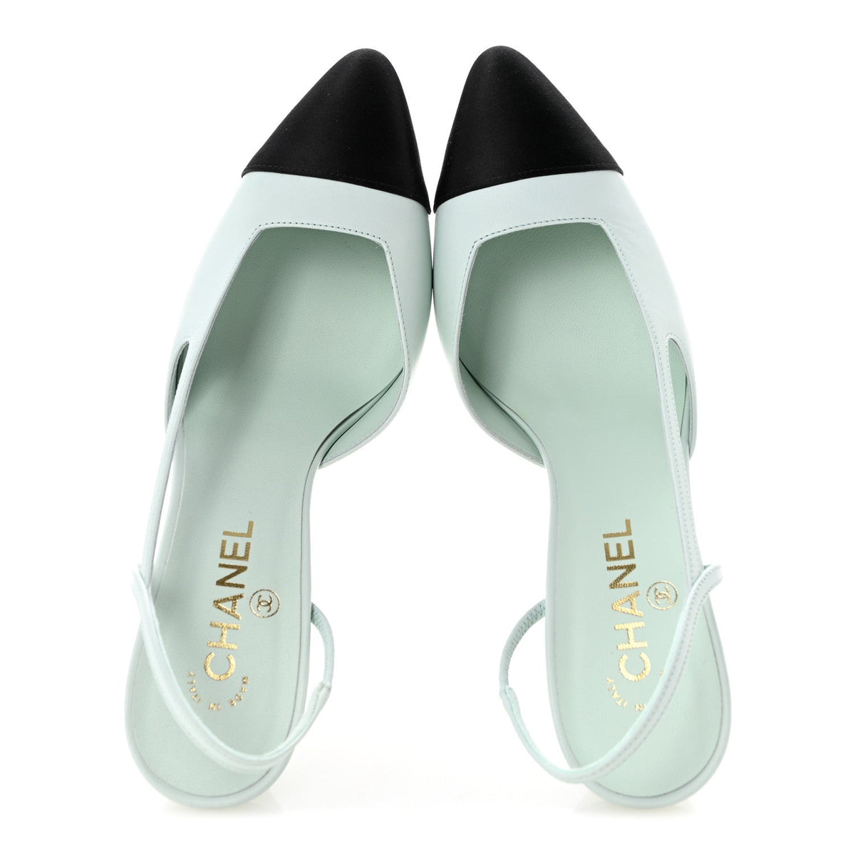 Goatskin Mixed Fibers Cap Toe Slingback Pumps 40 Light Green Black