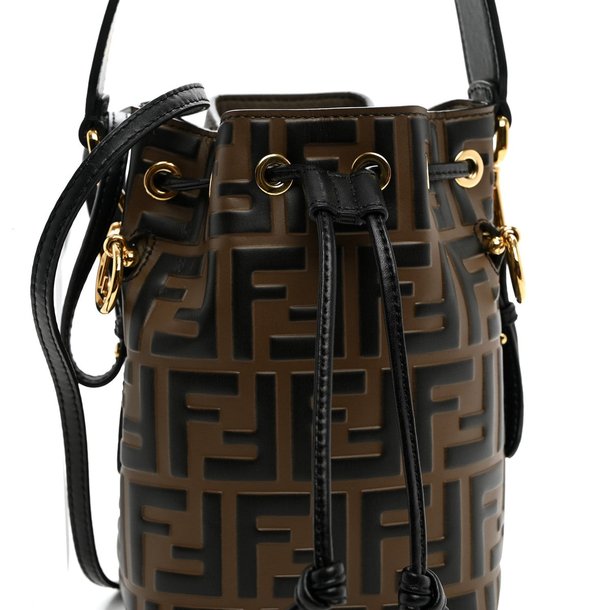 Vitello Liberty F is Fendi Bi-Color FF 1974 Embossed Mini Mon Tresor Bucket Bag Maya Black