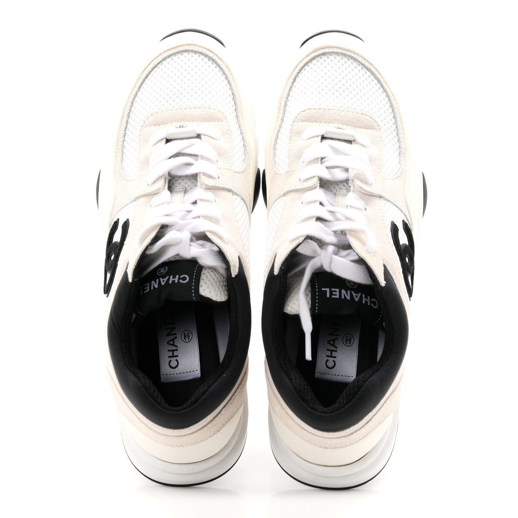 Mesh Suede Calfskin Grained Calfskin Womens CC Sneakers 40.5 White Black