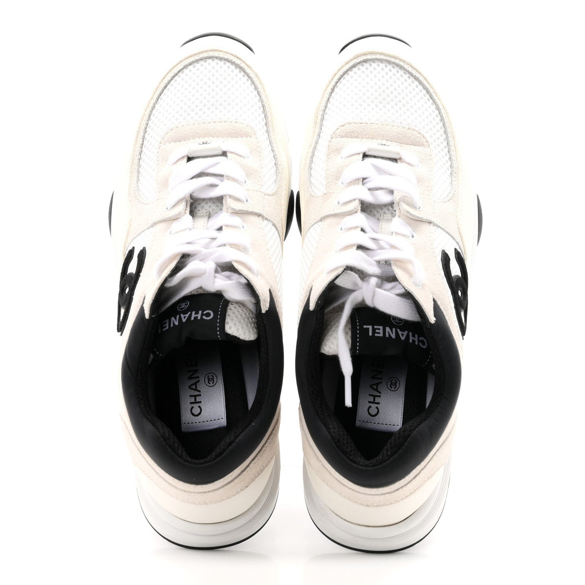 Mesh Suede Calfskin Grained Calfskin Womens CC Sneakers 40.5 White Black