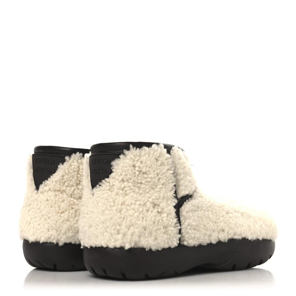 Shearling Snap Ankle Boots 40 White