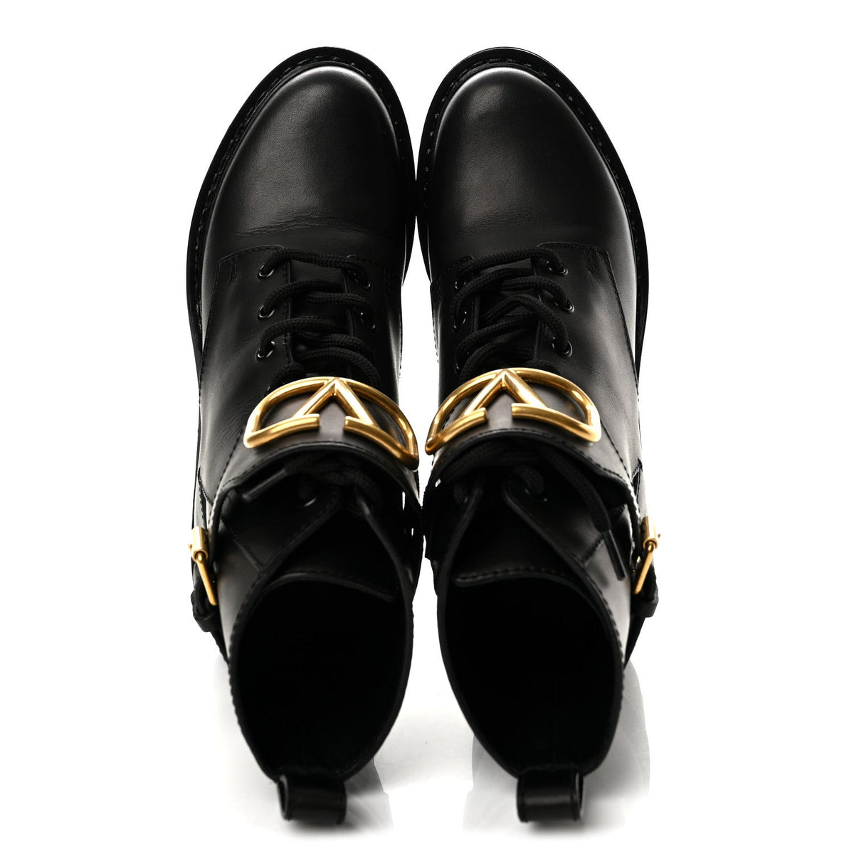 Calfskin Womens VLOGO 70mm Combat Boots 38.5 Black