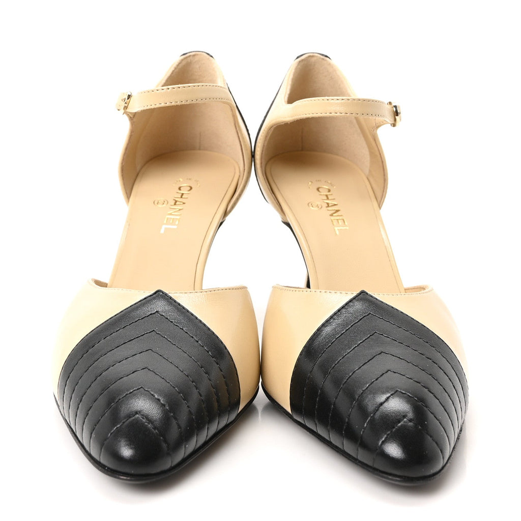 Lambskin Mary Jane Pumps 35.5 Beige Black