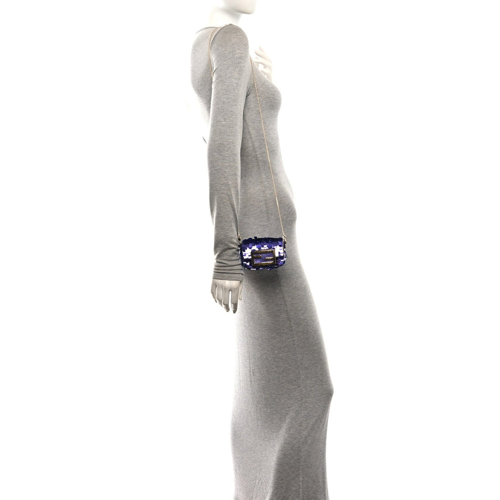 Sequin Paillettes Shiny Nappa Sex and the City Nano Maxi Buckle Baguette Charm Viola Purple