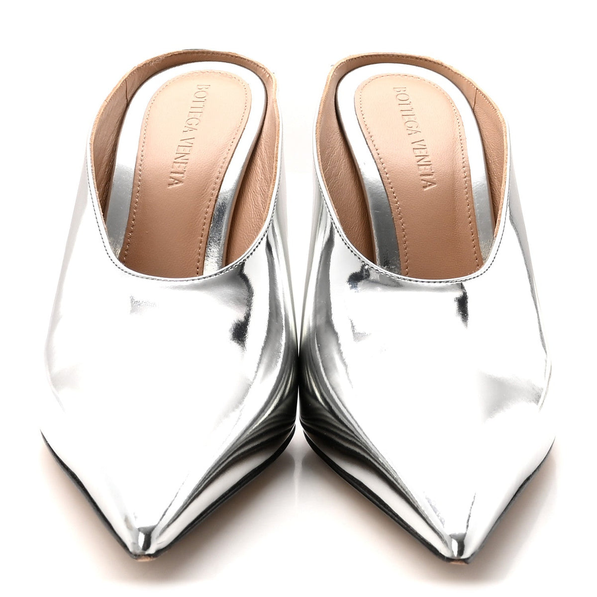 Laminated Calfskin Rocket Mule Pumps 37.5 Silver