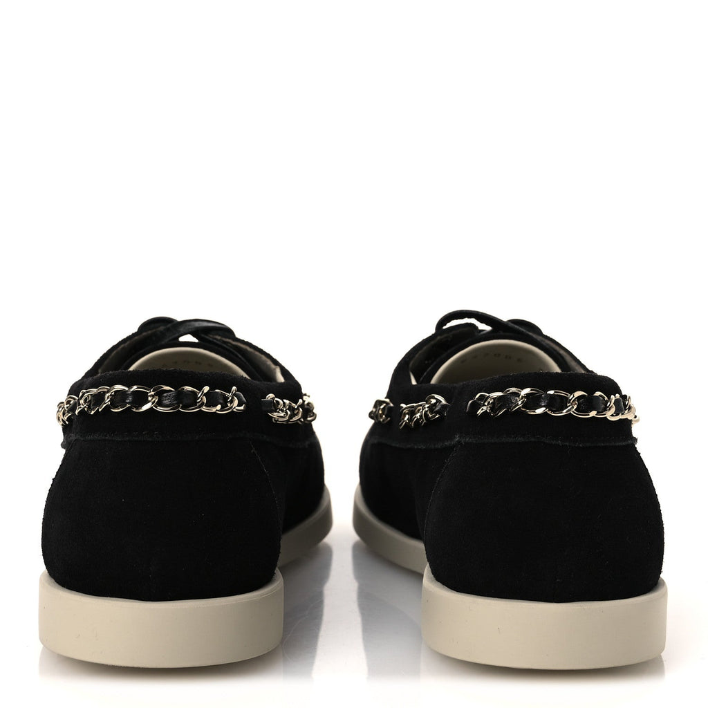 Suede Calfskin CC Chain Loafers 38.5 Black Light Gray