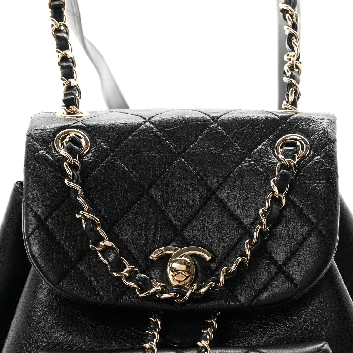 Glazed Aged Calfskin Quilted Small Duma Drawstring Backpack Black
