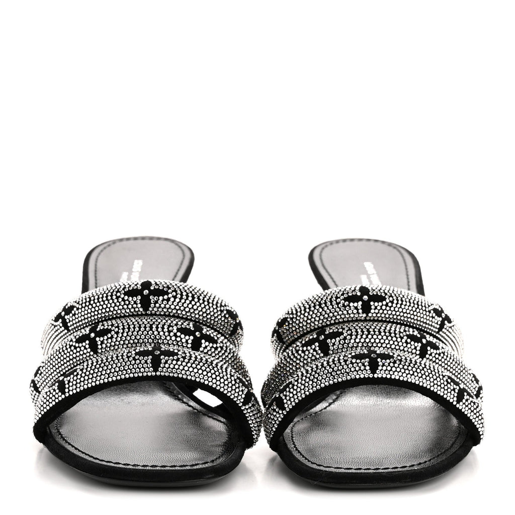 Monogram Crystal Velvet High Heel Mules 37 Black