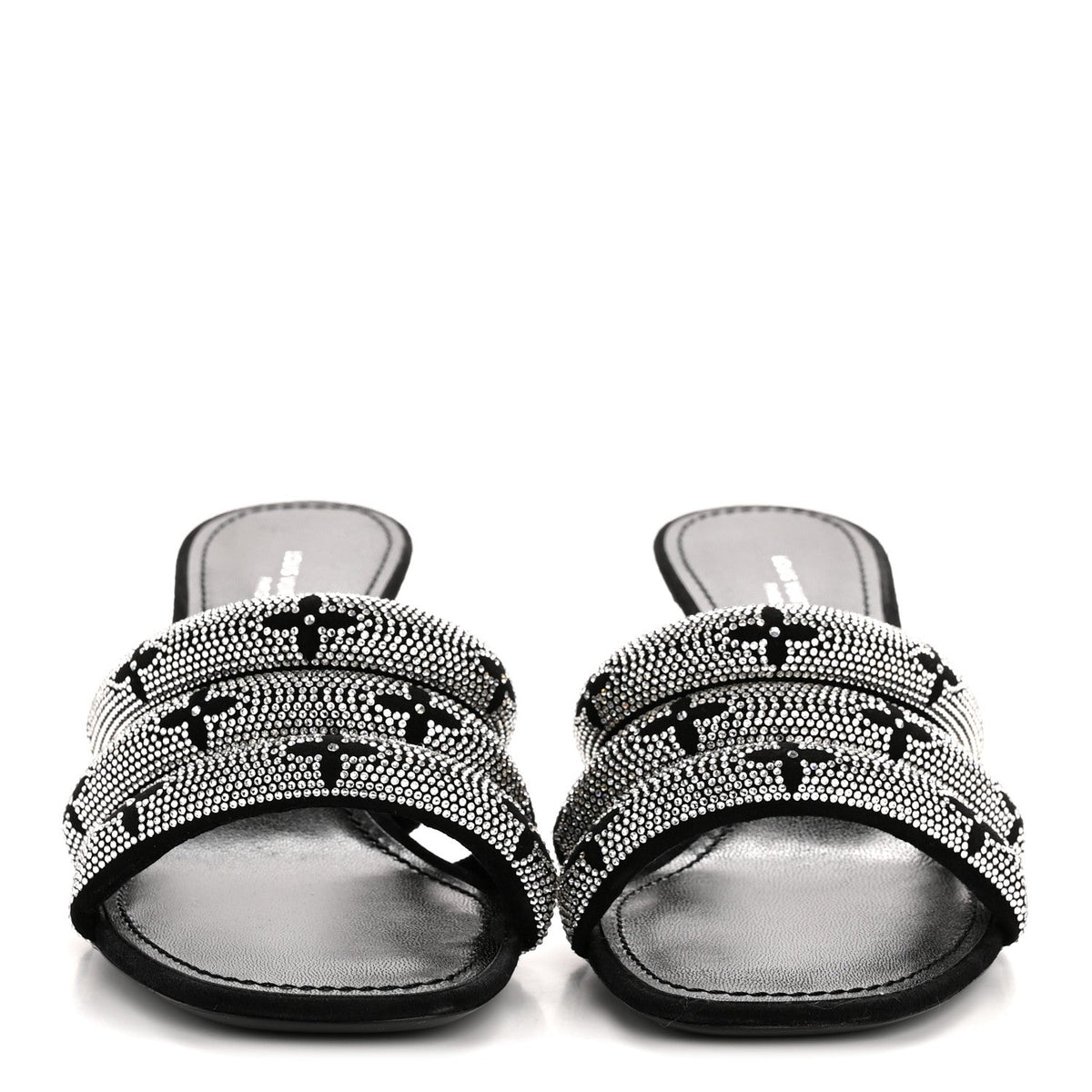 Monogram Crystal Velvet High Heel Mules 37 Black