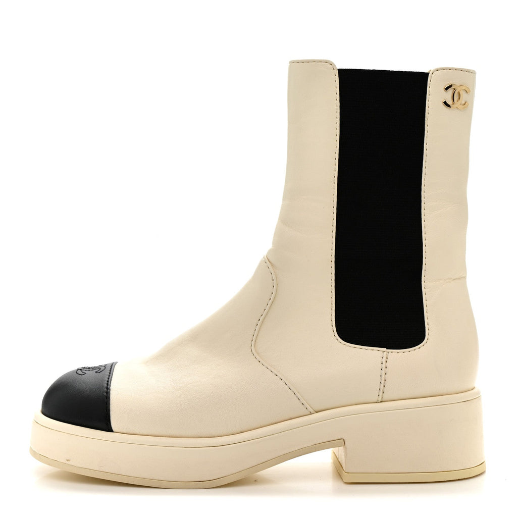 Cap Toe CC Ankle Boots 39.5 White Black