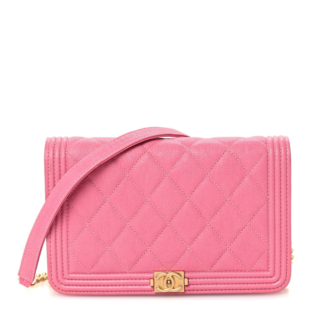 Caviar Quilted Boy Wallet On Chain WOC Pink