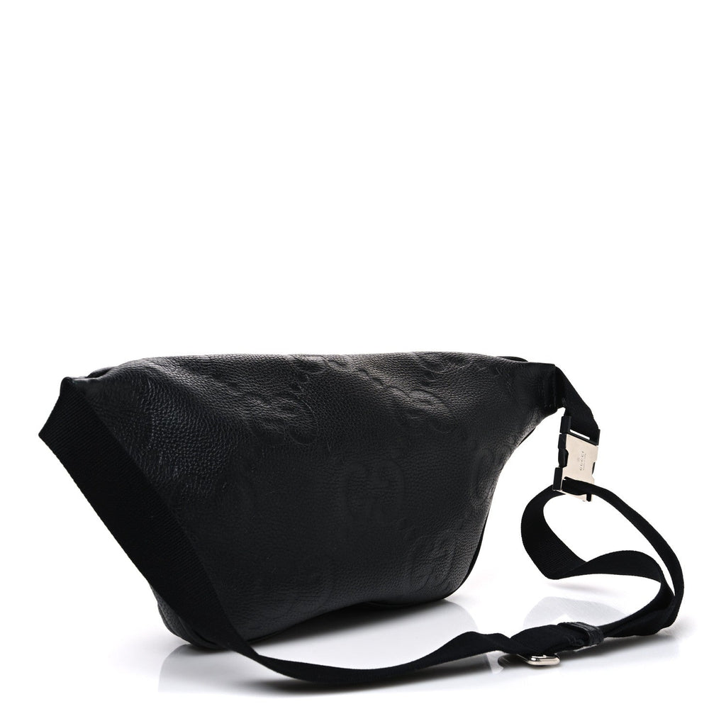 Calfskin GG Tennis Embossed Pocket Belt Bag Black