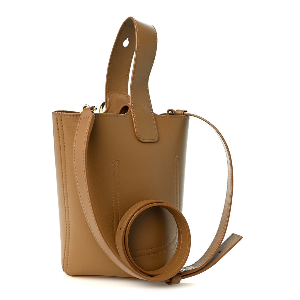 Soft Grained Calfskin Mini Pebble Bucket Bag Oak