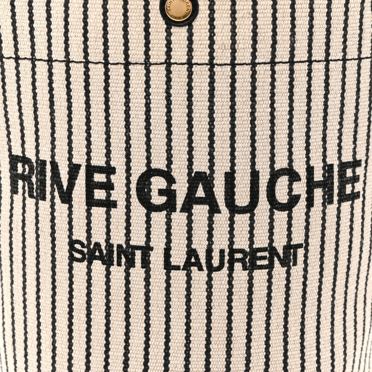 Linen Calfskin Striped Rive Gauche Bucket Bag Grey Cream Black