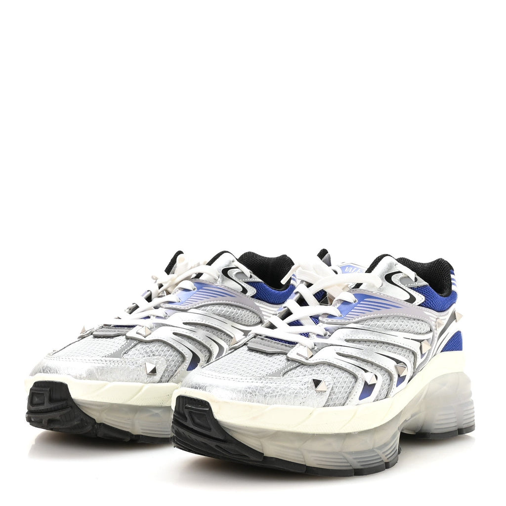 Mesh Calfskin Rockstud Womens Platform Sneakers 40 Silver Multicolor
