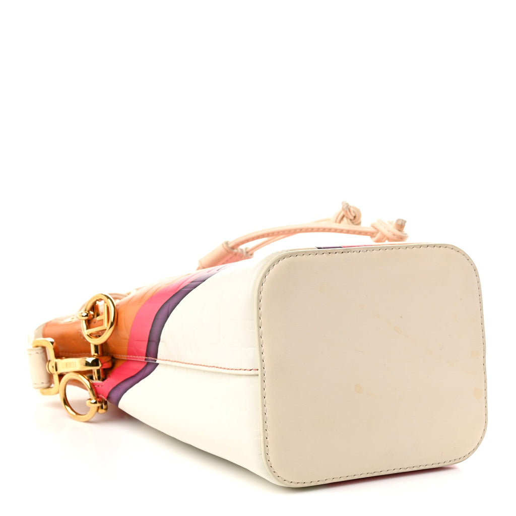 Vitello King F is Fendi FF Embossed Striped Mini Mon Tresor Bucket Bag Light Rose Multicolor White Ice