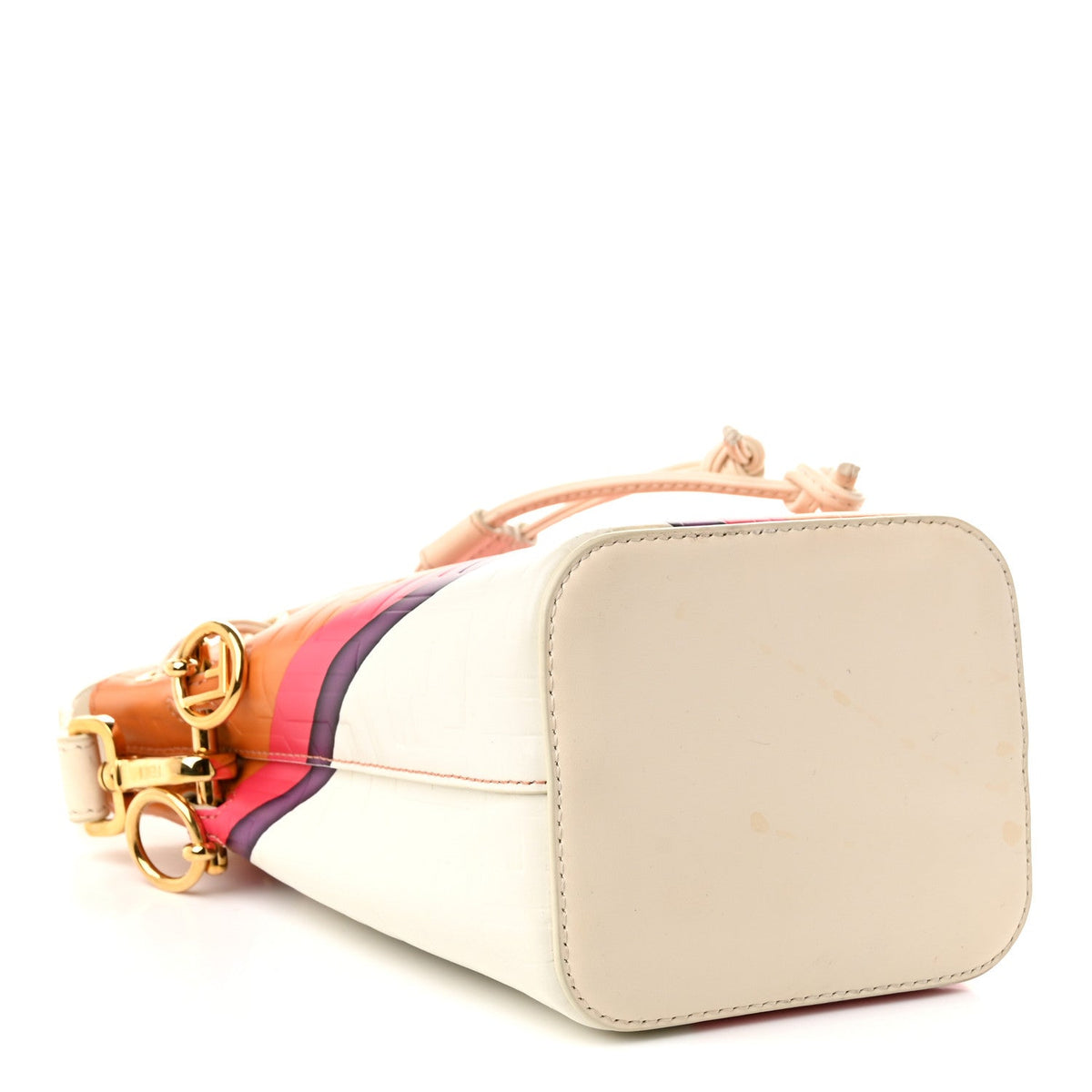 Vitello King F is Fendi FF Embossed Striped Mini Mon Tresor Bucket Bag Light Rose Multicolor White Ice