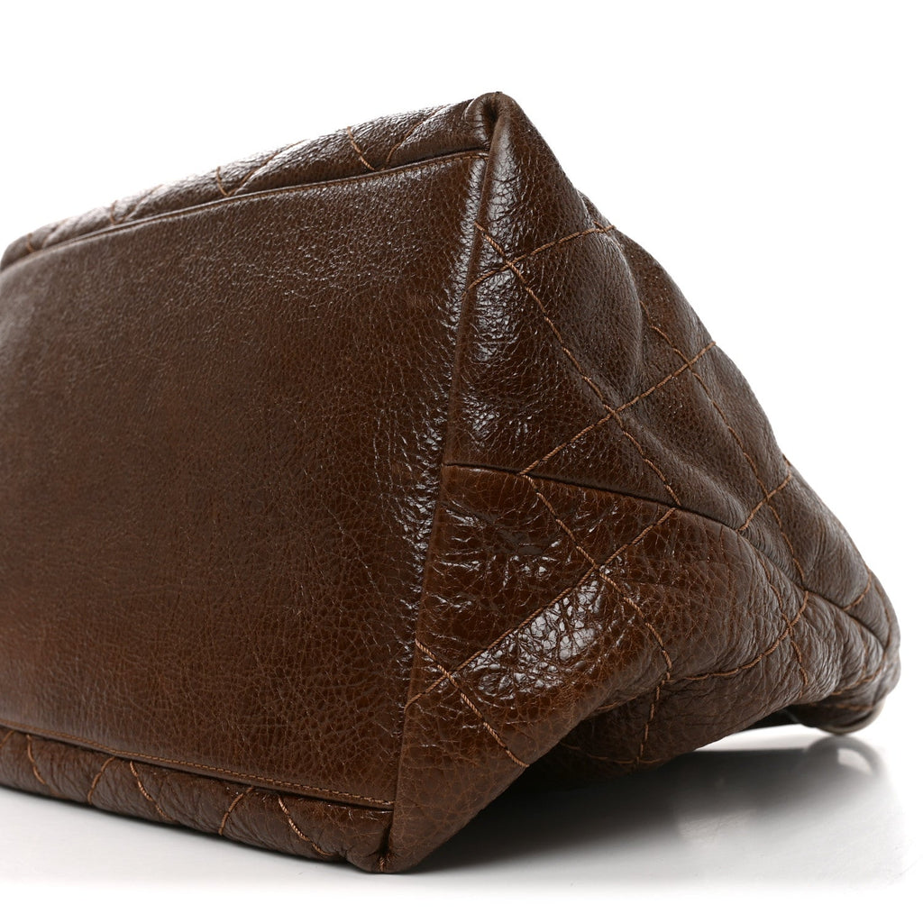Glazed Calfskin On The Road Drawstring Tote Brown