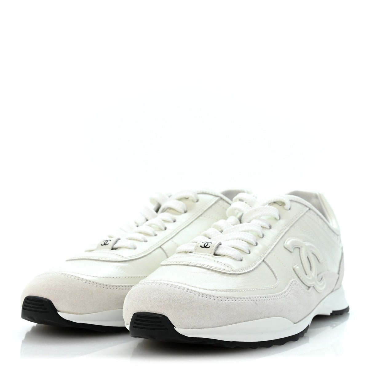 Suede Calfskin Quilted CC Sneakers 39 White Black