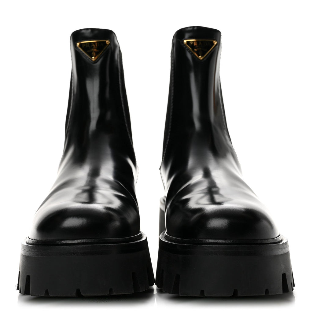 Brushed Calfskin Stride Triangle Booties 36.5 Black
