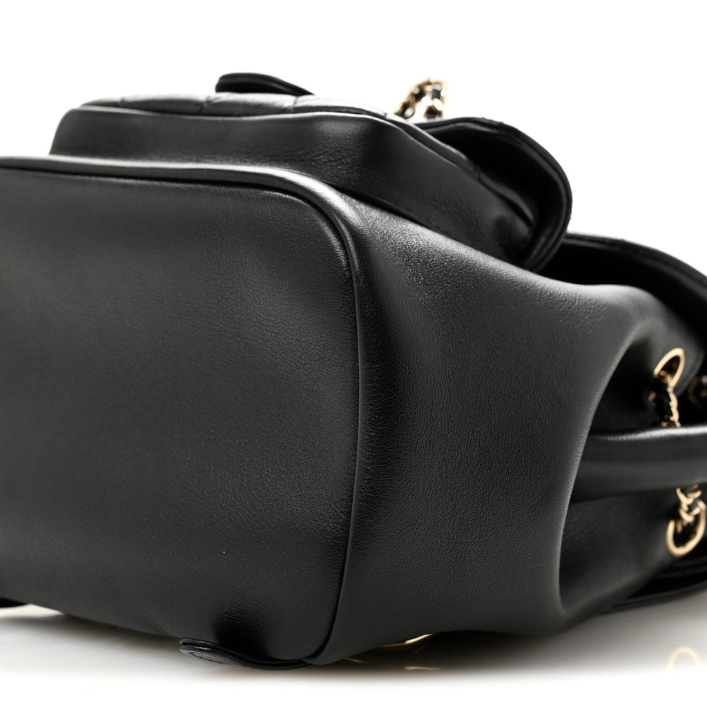 Lambskin Quilted Small Duma Drawstring Backpack Black