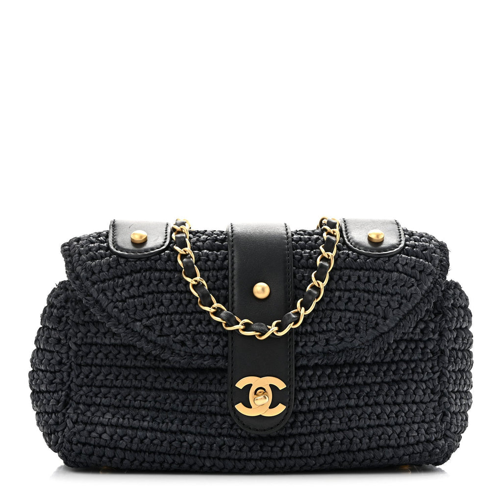 Straw Raffia Shoulder Bag Navy Blue