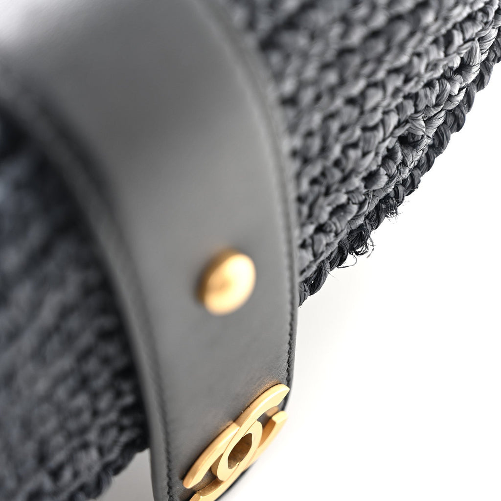 Straw Raffia Shoulder Bag Navy Blue
