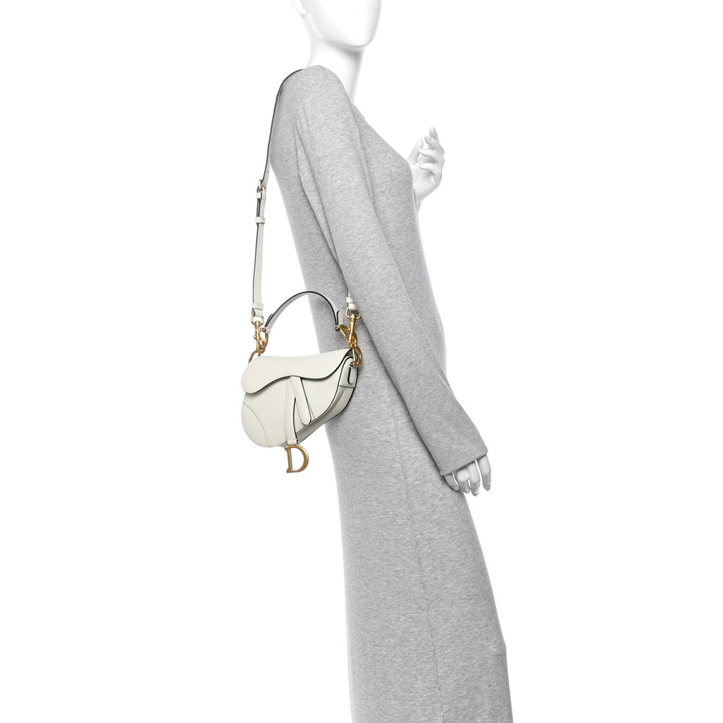 Grained Calfskin Mini Saddle Bag With Strap White