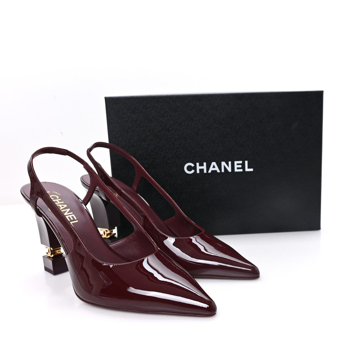 Patent Calfskin Slingback CC Cutout Pumps 40 Dark Burgundy