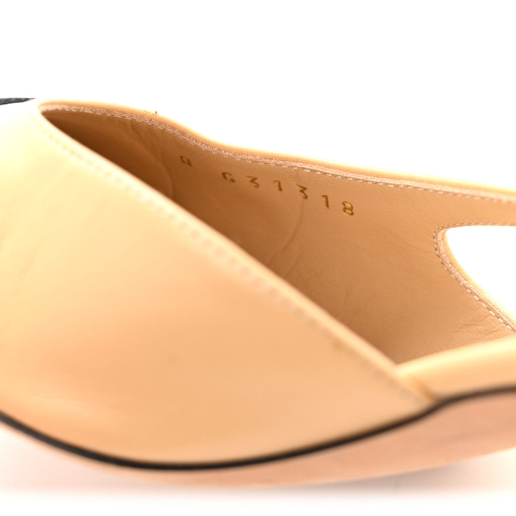 Goatskin Grosgrain Cap Toe CC Slingback Pumps 39 Beige Black