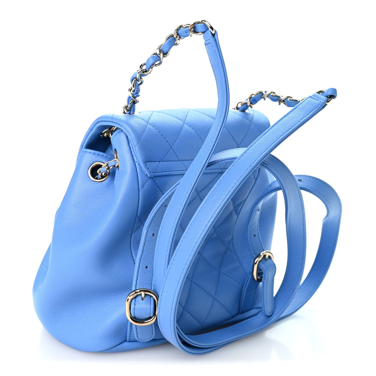 Lambskin Quilted Small Duma Drawstring Backpack Blue
