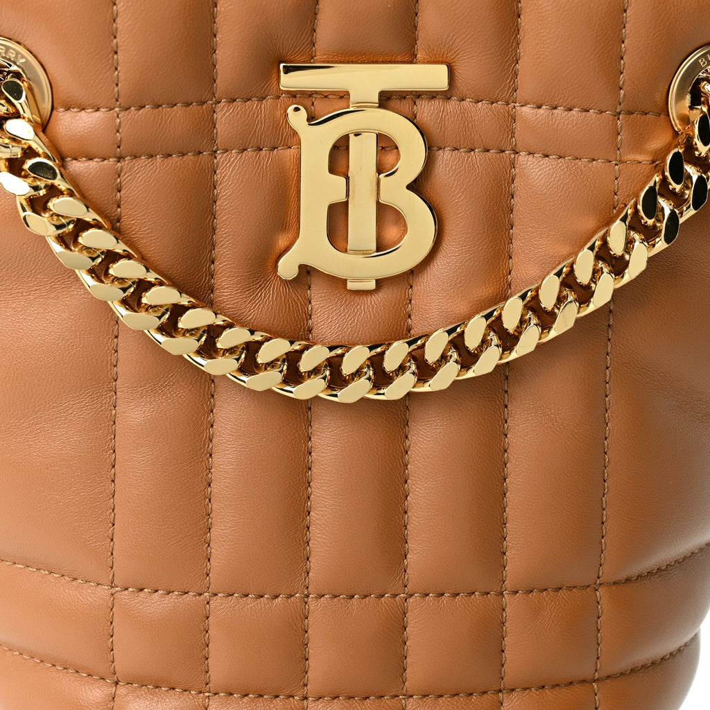 Lambskin Quilted Mini Lola Bucket Bag Maple Brown