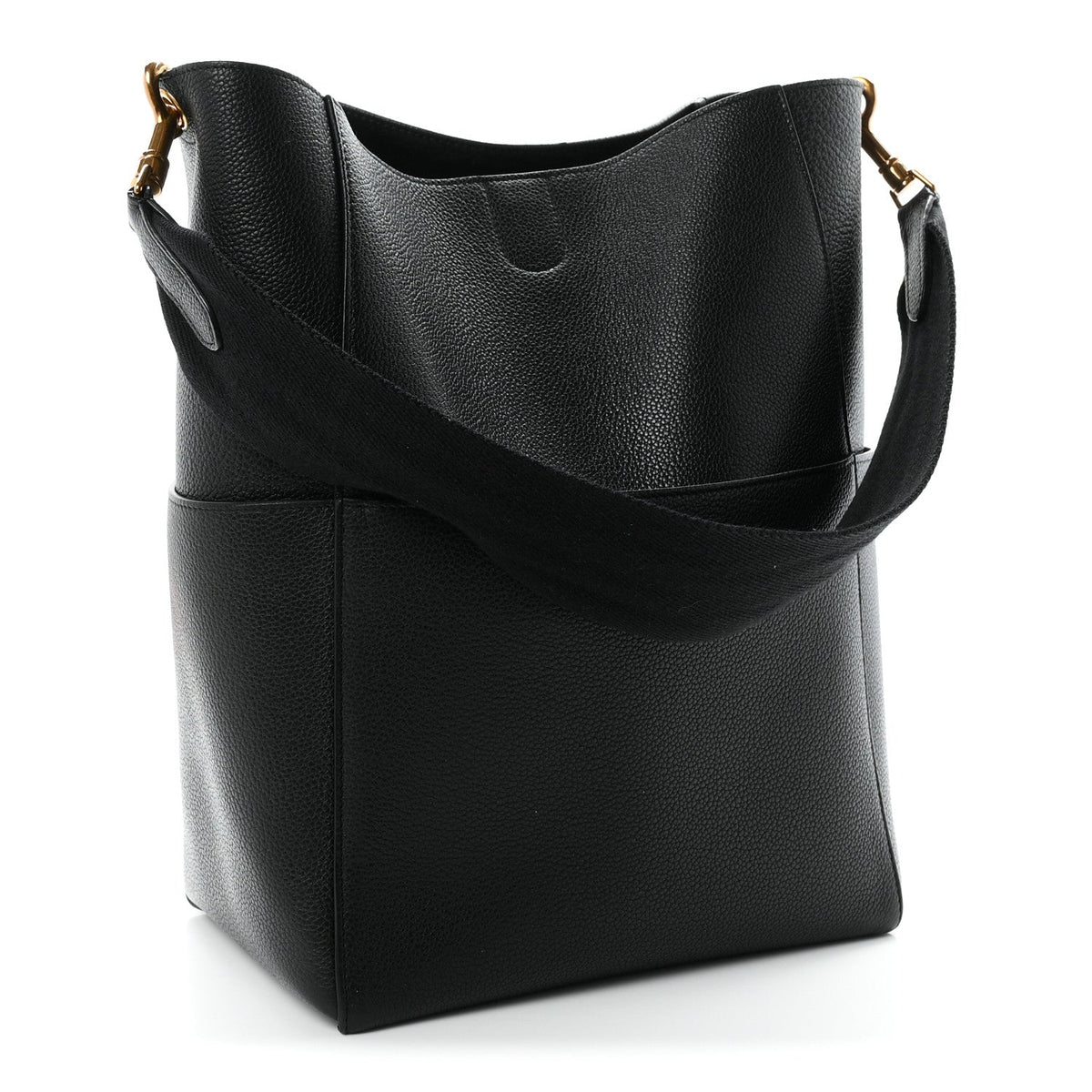 Soft Grained Calfskin Sangle Bucket Bag Black
