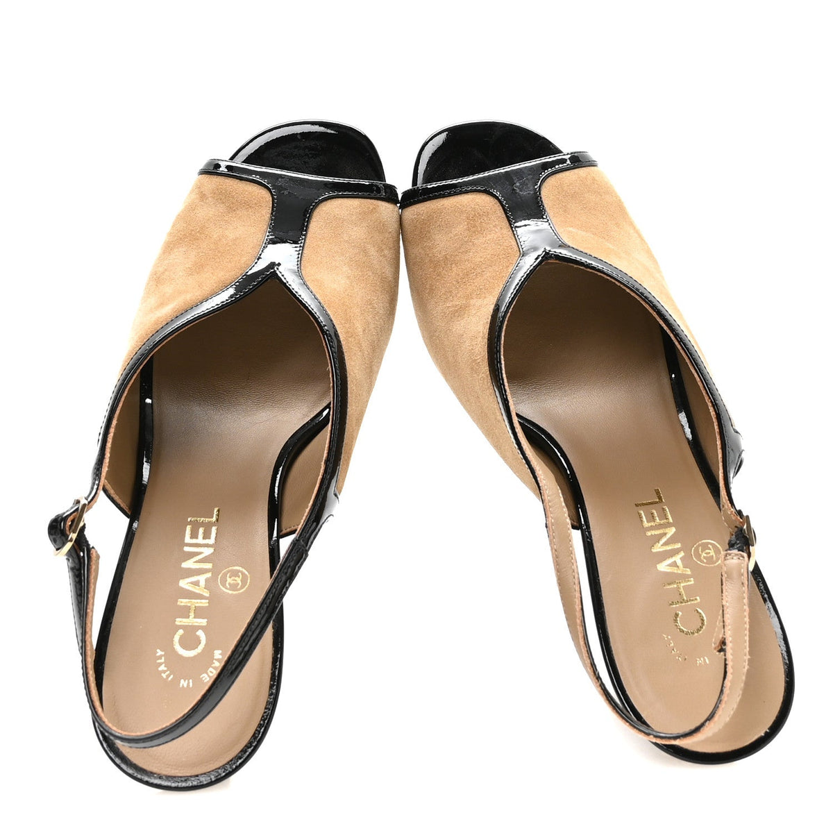 Suede Calfskin Patent Calfskin Slingback Sandals 39.5 Beige Black