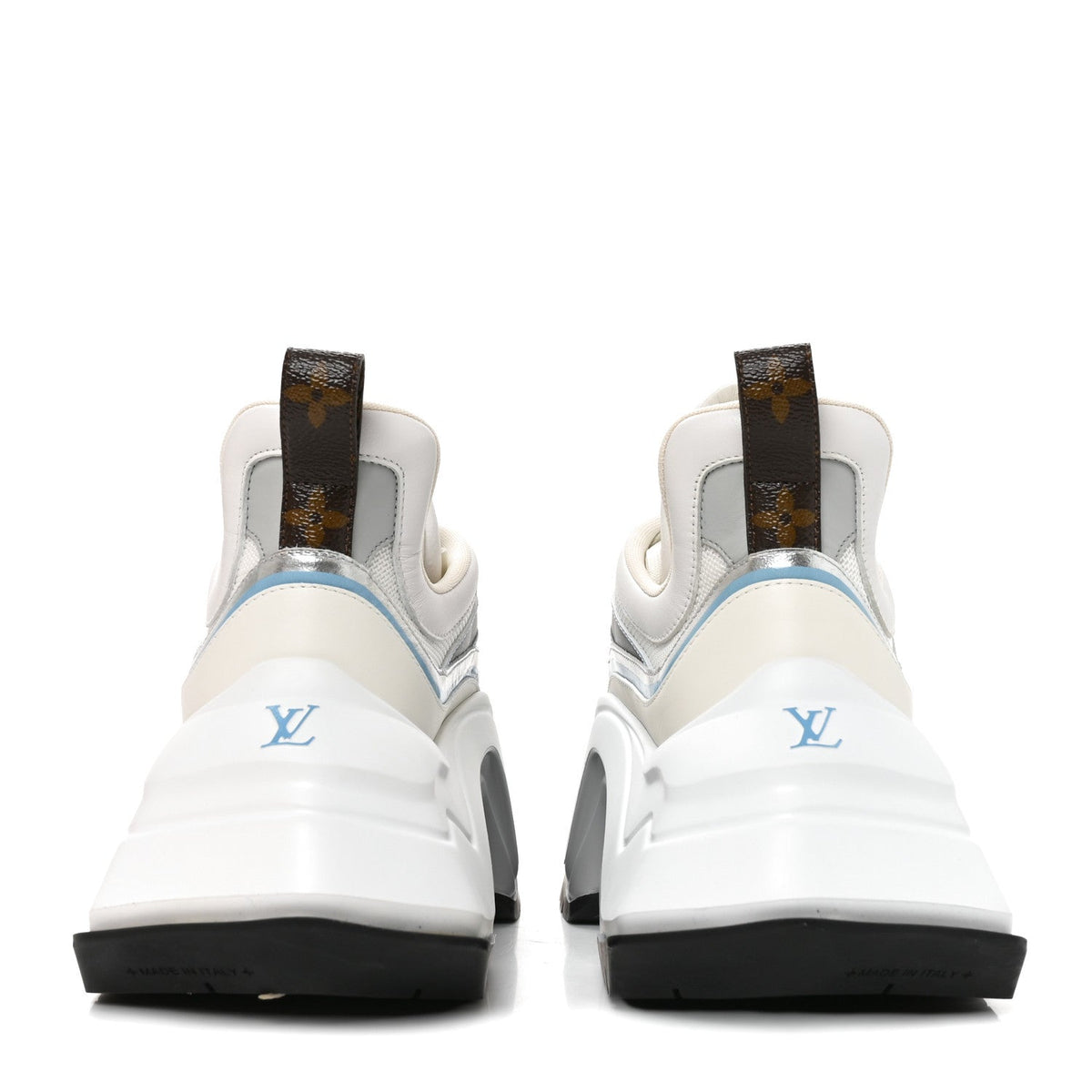 Calfskin Technical Nylon LV Archlight Sneakers 38 White Blue Gris